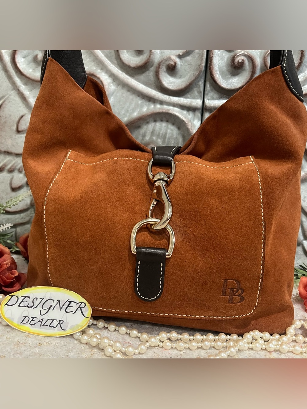 Authentic Dooney & BOURKE Suede Leather Lock Hobo Shoulder Bag Browns - Picture 3 of 12